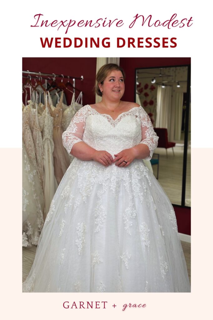 inexpensive long sleeve modest plus size wedding dress in los angeles area bridal shop