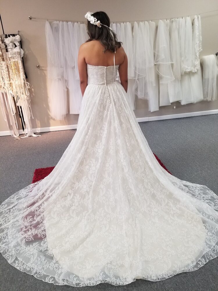 train of aline boho lace wedding dress