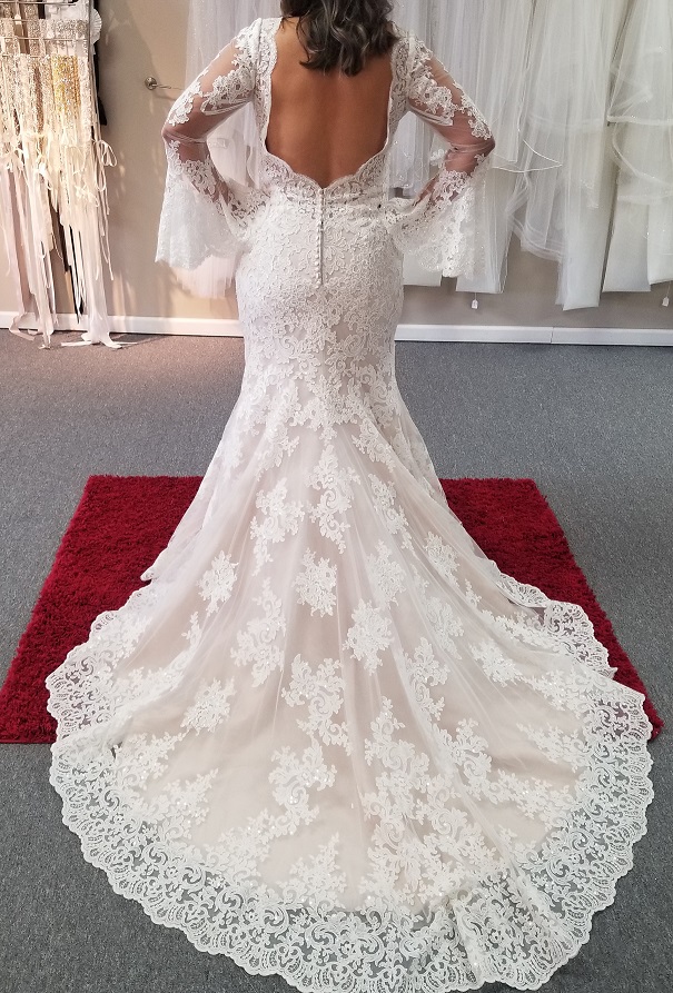 low cut back of boho lace mermaid wedding dress