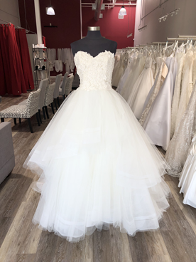 lace top ballgown with layered tulle skirt