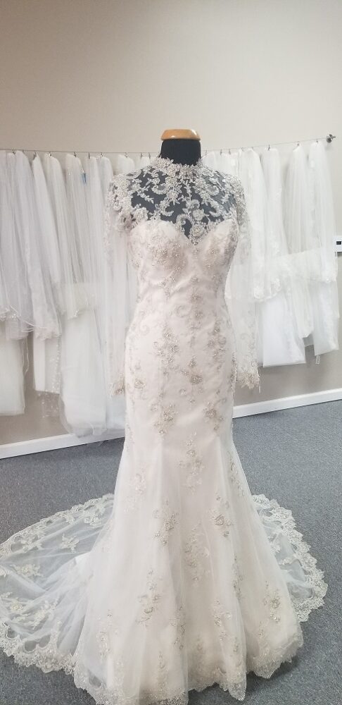 high neck vintage long sleeve lace wedding dress