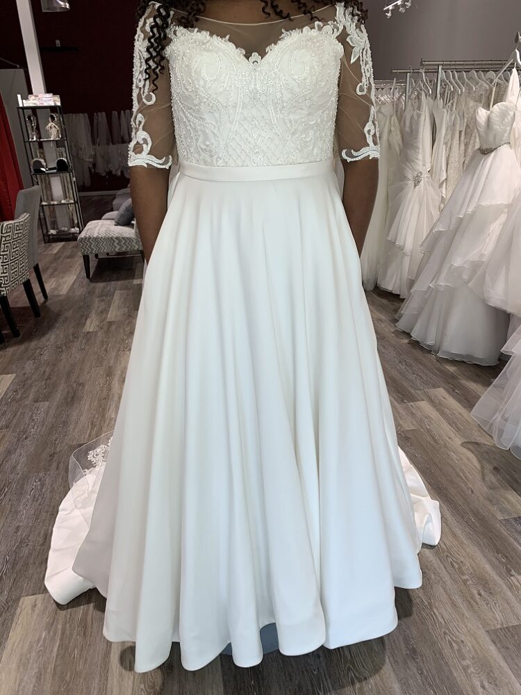 Beautiful Satin ballgown with Illusion sleeve 