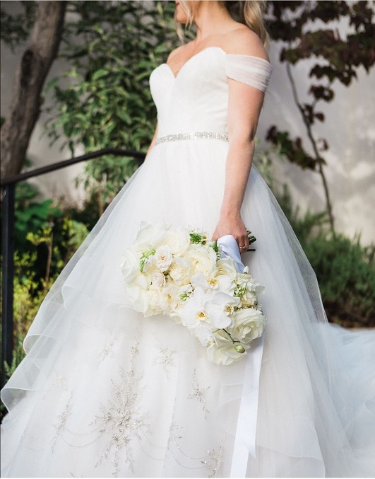 off the shoulder tulle ballgown wedding dress