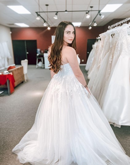 wedding dress sample sale back of strapless lace and tulle ballgown wedding dress whittier california