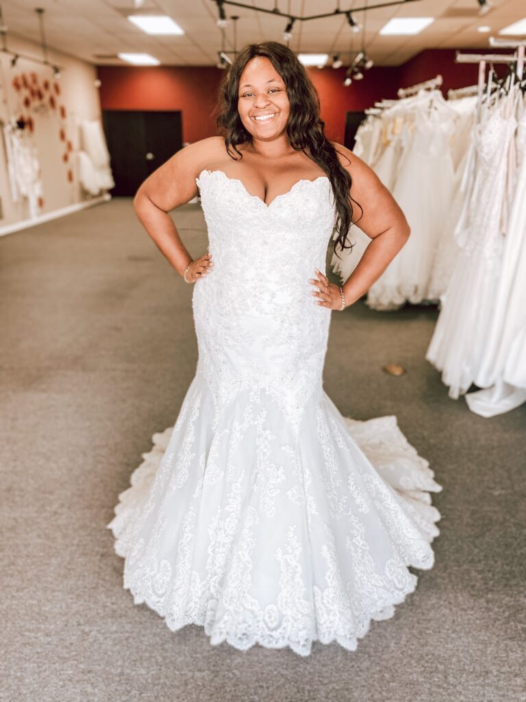 plus size bride in lace mermaid discount wedding dress whittier california