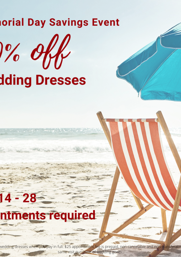 50% Off Wedding Dress Sale May 14 – 28