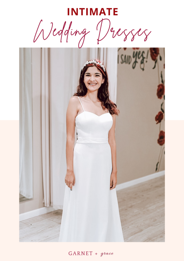 bride wearing simple aline wedding dress whittier california bridal store