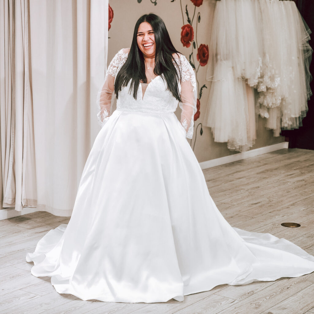 plus size wedding dress with long sleeves whittier california bridal shop