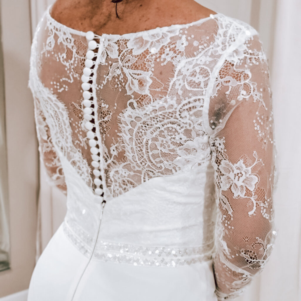 fitted wedding dress with long sleeves whittier california bridal shop
