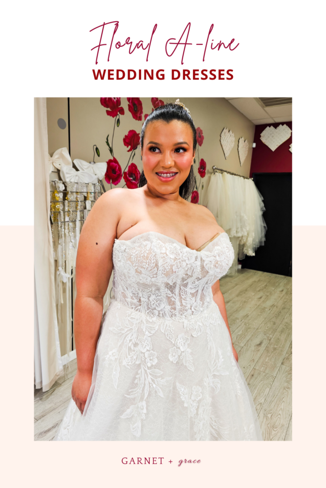 New Plus Size Floral A-line Wedding Dresses - GARNET + grace Bridal Boutique New Plus Size Floral A-line Wedding Dresses - GARNET + grace Bridal Boutique