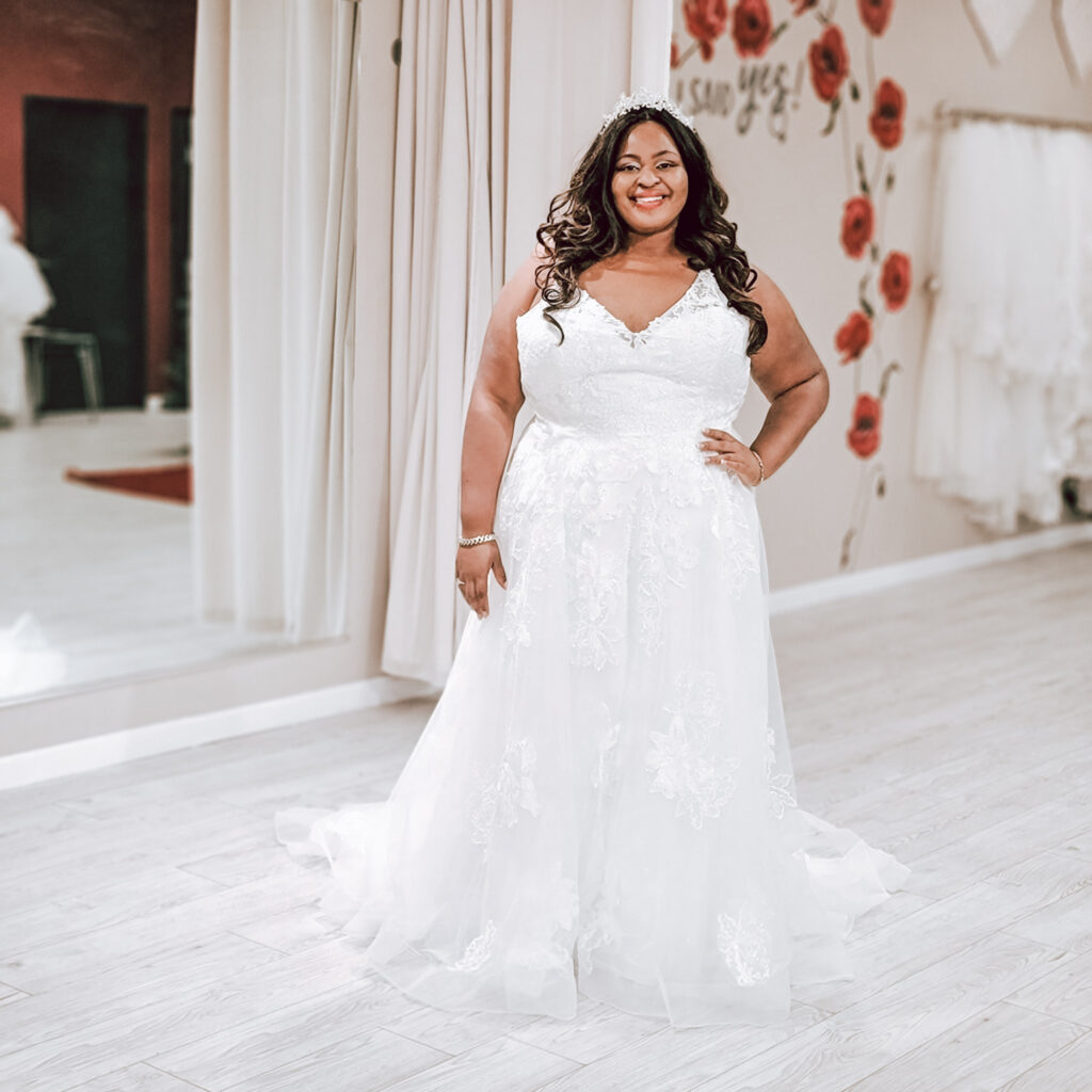 plus size vneck lace wedding dress aline whittier california bridal shop