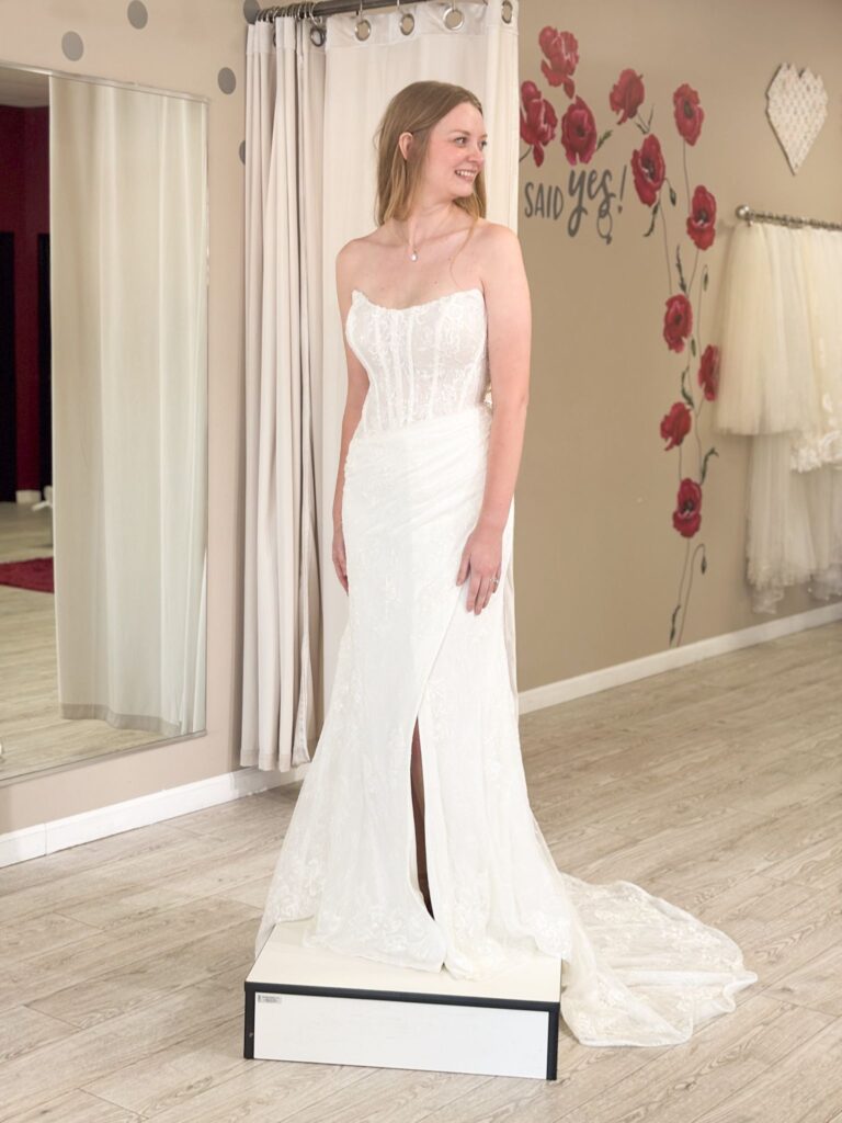 wedding dress with chantilly lace in whittier california off the rack bridal store