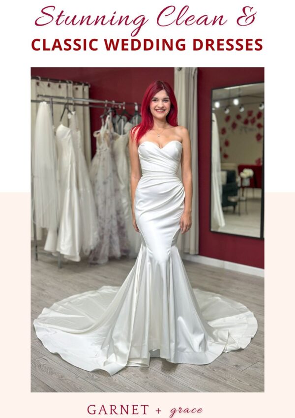 satin mermaid wedding dress in whittier california bridal store