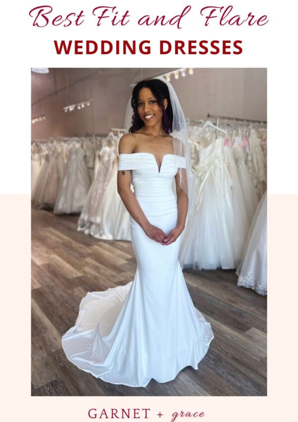 off the shoulder simple fit and flare wedding dress oakland california bridal store